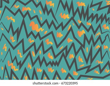 abstract turquoise- black-orange pattern with lines