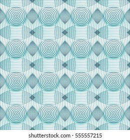 Abstract turquoise blue background, geometric shapes with many thin lines. Seamless vector pattern. Technology teal green background with gray lines.