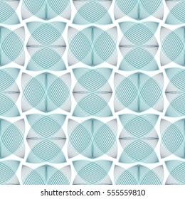 Abstract turquoise blue background, geometric shapes with many thin lines. Seamless vector pattern. Technology teal green background with gray lines.