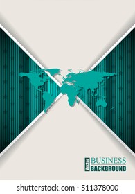 Abstract turquoise brochure design with stripes stars and world map