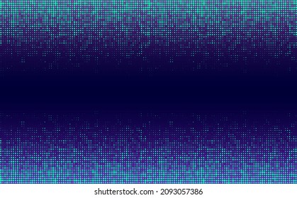 Abstract turquoise color neon dots on gradient dark blue and purple background. Futuristic dotted technology background. Vector design. 