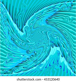 Abstract Turquoise and Curved Pattern. The Distortion of Space. Striped Texture Structure. Vector 3d Illustration