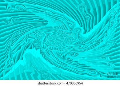 Abstract Turquoise Curved Pattern. The Distortion of Space. Striped Texture Structure. Vector 3d Illustration