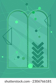 Abstract Turquoise geometric shapes background. Vibrant simple vector banner, poster. Retro graphic old geometrical busy psychodelic volumetric art illustration.