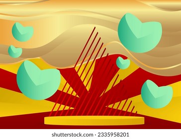 Abstract Turquoise, Gold, Red and Yellow Mockup product display. Vector cylinder pedestal podium. Minimal geometric stage showcase for presentation.