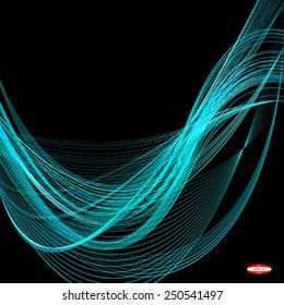 abstract turquoise line aqua wave cyan band on black background vector