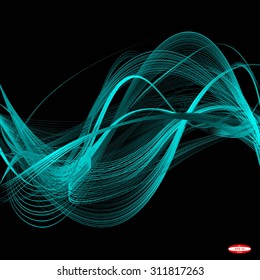 abstract turquoise line slate wave cyan band isolated on black background. vector illustration
