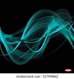 abstract turquoise line slate wave cyan band isolated on black background. vector illustration