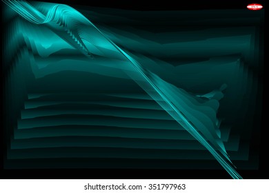 abstract turquoise line with slate wave with cyan band isolated on black background. vector illustration