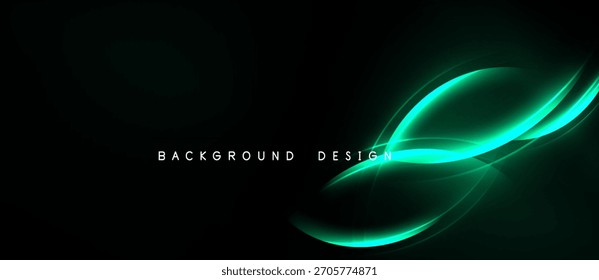 Abstract turquoise lines over black background. Modern design element, smooth curves, dynamic flow, elegant presentation.