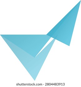 An abstract turquoise paper bird crafted with low poly triangular facets isolated on a plain white backdrop for creative designs.