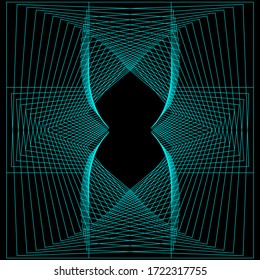 Abstract turquoise pattern on black background.