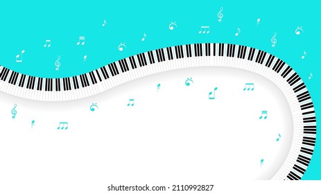 Abstract Turquoise Piano Music Keyboard Instrument With Flying Keys And Notes Song Melody Audio Sound Vector Design Style Concept For Concert, Performance, Relax