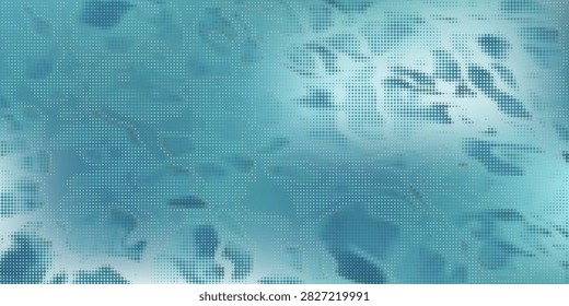Abstract Turquoise Water Caustics Halftone Background. An abstract vector background featuring a turquoise and light blue halftone dot pattern resembling water ripples, light caustics, and organic liquid shapes.