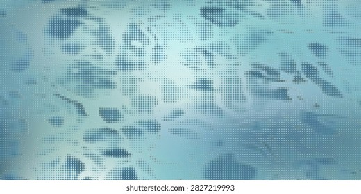 Abstract Turquoise Water Caustics Halftone Background. An abstract vector background featuring a turquoise and light blue halftone dot pattern resembling water ripples, light caustics, and organic liquid shapes.