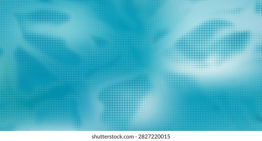 Abstract Turquoise Water Caustics Halftone Background. An abstract vector background featuring a turquoise and light blue halftone dot pattern resembling water ripples, light caustics, and organic liquid shapes.