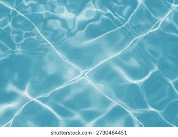 Abstract turquoise water texture in pixel style. Shiny pool surface with light reflections and ripples, perfect for summer backgrounds, web design, packaging, retro gaming.