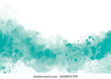 Abstract turquoise watercolor horizontal background. Blue brush strokes template. Colored painted paper. Vector graphic