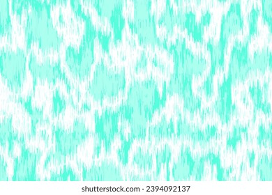 Abstract turquoise and white batik ikat or tie dye seamless pattern. Vector background in ethnic or boho style. Washed digital watercolor fabric