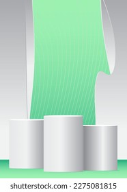 Abstract Turquoise and White Mockup product display. Cylinder pedestal podium. Stage showcase for presentation. Minimal geometric forms, empty scene.