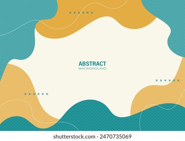 Abstract turquoise and yellow organic shapes on a white background. Flat design and decorate with white lines and dots pattern for the banner template.