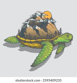 Abstract turtle with mountains on back