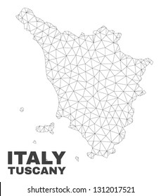 Abstract Tuscany region map isolated on a white background. Triangular mesh model in black color of Tuscany region map. Polygonal geographic scheme designed for political illustrations.