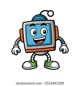 Abstract TV LCD screen cartoon shape technology mascot badge logo icon vector