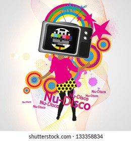 abstract tv-head dancing girl illustration