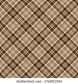 Abstract tweed pattern vector in brown and beige. Seamless diagonal tartan check plaid for dress, skirt, or other modern autumn winter fabric design.