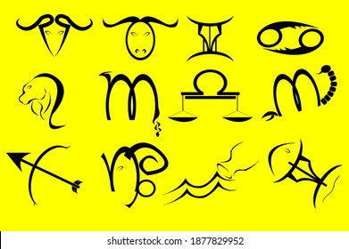 abstract twelve zodiac symbols on white background