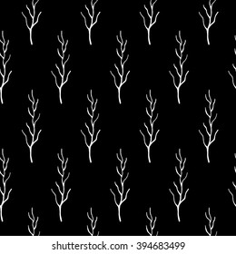 Abstract twig pattern with hand drawn bare twigs. Cute vector black and white twig pattern. Seamless monochrome twig pattern for fabric, wallpapers, wrapping paper, cards and web backgrounds.