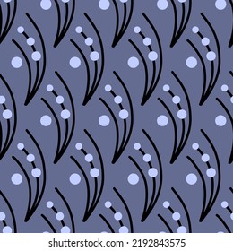 Abstract twig plant with berries botanical seamless pattern