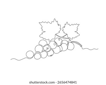 Abstract twig with red currant berries, continuous single line art drawing sketch, logo