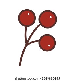 Ramita Abstractas con bayas rojas de serbal. Colorido Vector aislado ilustración dibujado a mano doodle. Icono arte o tarjeta de Clip, elemento de diseño