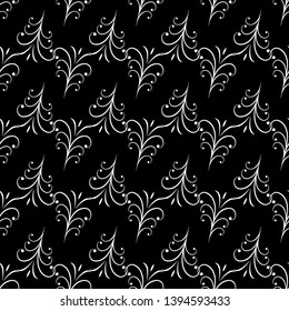 Abstract twig seamless pattern. Fashion graphic on black background design. Modern stylish abstract texture. Monochrome template for prints, textiles, wrapping, wallpaper, etc. Vector illustration