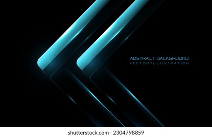 Abstract twin blue arrow glass glossy direction geometric on black design modern luxury futuristic technology creative background vector illustration.