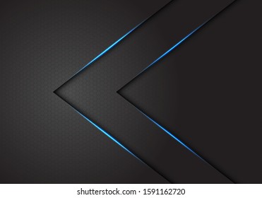 Abstract twin blue light arrow direction on dark grey hexagon mesh design modern luxury futuristic background vector illustration.