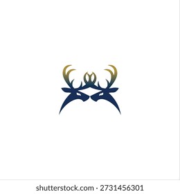 Logótipo abstrato da cabeça do veado gêmeo com antlers, design de emblema de vida selvagem de luxo