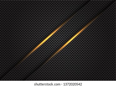 Abstract twin gold light line on dark grey circle mesh design modern luxury futuristic background vector illustration.