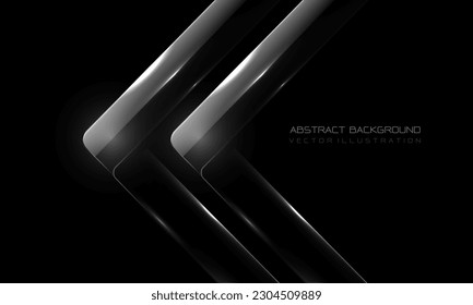 Abstract twin grey arrow glass glossy direction geometric on black design modern luxury futuristic technology creative background vector illustration.