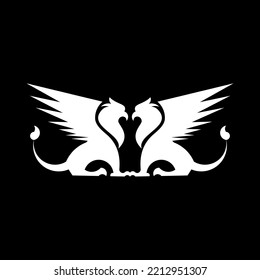 Abstract Twin Griffin Mythical Logo Design Vector