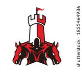 abstract twin horse and castle icon logo vector flat concept design