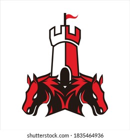 abstract twin horse and castle icon logo vector flat concept design