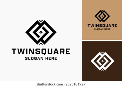 Abstract Twin Square Logo: A minimalist design with two interlocking squares, symbolizing unity and structure. Ideal for architectural firms, design studios, or tech companies. Layered EPS Vector