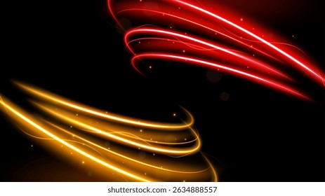 Abstract Twin Wave on Dark Background with Lighting Effect and Sparkle, Vector Illustration