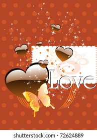 abstract twinkle star background with chocolate heart, butterfly