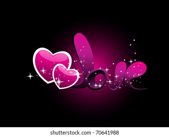 abstract twinkle star background with pink hearts, love