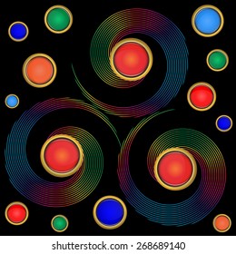 Abstract twirl elements background with colorful buttons