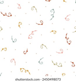 Abstract twist elements seamless vector pattern. Cute hand drawn modern background for kids room decor, nursery art, apparel, gift, fabric, textile, wrapping paper, wallpaper, packaging.
